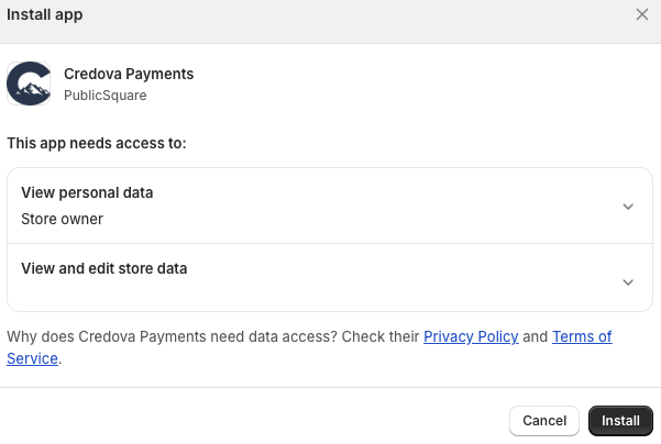 shopify app install